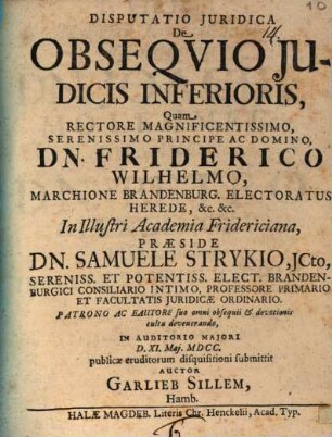 Disp. iur. de obsequio iudicis inferioris