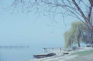 Reichenau-Niederzell. Blick vom Ufer des Bodensees nach Reichenau-Niederzell