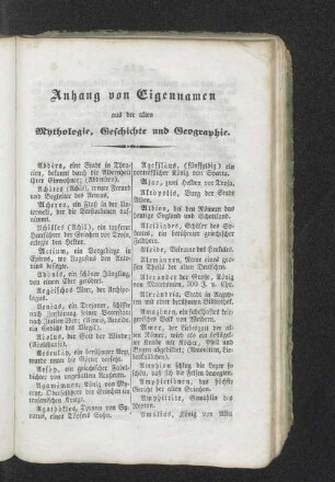 Anang von Eigennamen aus der alten Mythologie, Geschichte und Geographie.