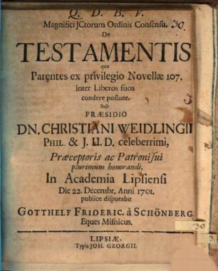 De testamentis, quae parentes ex privilegio Novellae 107. inter liberos suos condere possunt