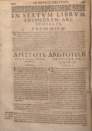 In Sextvm Librvm Physicorvm Aristototelis, Prooemivm.