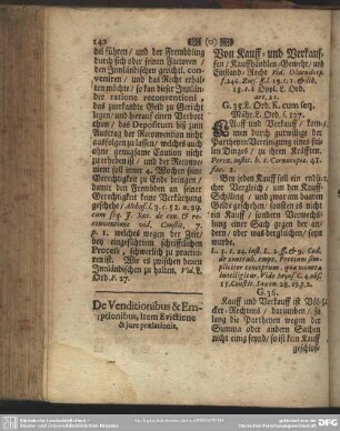 De Venditionibus & Emptionibus, Item Evictione & jure praelationis. Von Kauff- und Verkauffen, Kauff-Händlern-Gewehr- und Einstand-Recht. G. 35