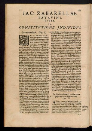 Iac. Zabarellae Patavini, Liber De Constitutione Individui.