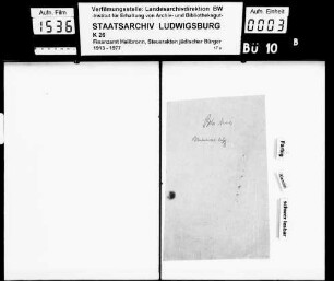 Behr, David; Manufakturwarenhändler *16.10.1885 Massenbach nach USA emigriert [Datum unbek.] Behr, Ida geb. Marx *23.07.1886 Freudental nach USA emigriert [Datum unbek.] Wohnort: Massenbach