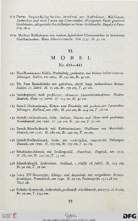 XI. Möbel (Nr. 430-443)