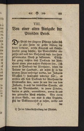 121-139, VIII. Von einer alten Ausgabe der Plinischen Briefe