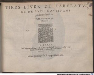 Tiers Livre De Tabelatvre De Lvth Contenant plusieurs chansons