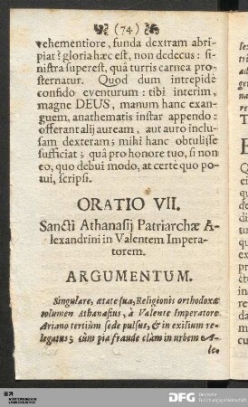 Oratio VII. Sancti Athanasii Patriarchae Alexandrini in Valentem Imperatorem.