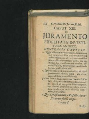 Caput XIII. De Iuramento Fidelitas Investiturae Annexo.
