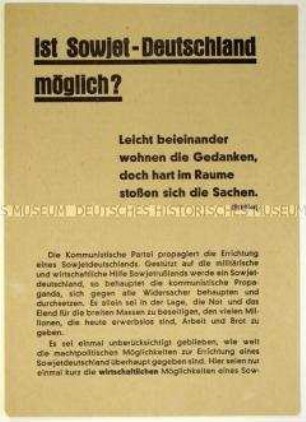 Flugschrift der SPD gegen ein Rätesystem in Deutschland und Aufruf zum Beitritt