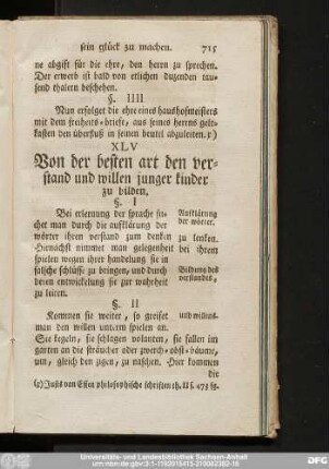XLV Von der besten art den verstand und willen junger kinder zu bilden.
