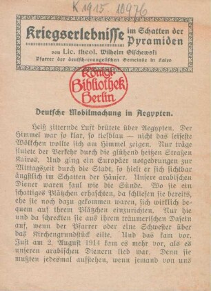 Kriegserlebnisse im Schatten der Pyramiden
