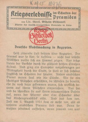 Kriegserlebnisse im Schatten der Pyramiden