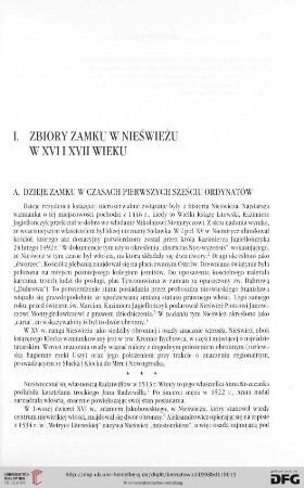 I. Zbiory zamku w Nieświeżu w XVI i XVII wieku