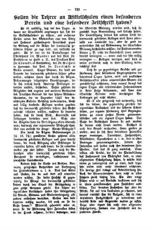 Sollen die Lehrer an Mittelschulen einen besonderen Verein und eine besondere Zeitschrift haben?