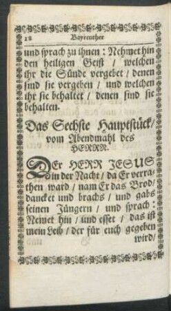 Das Sechste Hauptstück/ vom Abendmahl des Herrn.