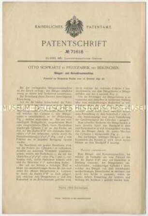 Patentschrift einer Dünger- und Kornstreumaschine, Patent-Nr. 71618