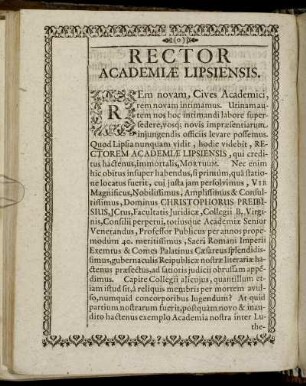 Rector Academiæ Lipsiensis.