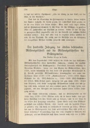 Der hundertste Jahrgang der ältesten bestehenden Missionszeitschrift und die Missionszeitschriften der Brüdergemeiine