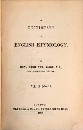 A dictionary of english etymology, 2. E - P
