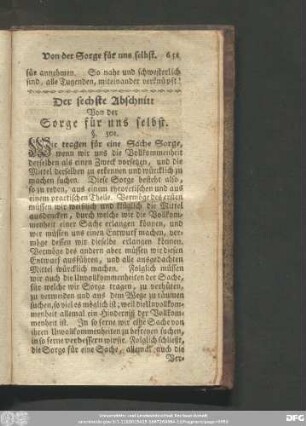Der sechste Abschnitt Von der Sorge für uns selbst.
