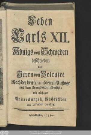 Leben Carls XII. Königs von Schweden