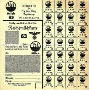 Reichsmilchkarte 63 für 1/2 l Milch