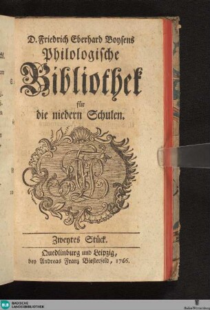 2: D. Friedrich Eberhard Boysens Philologische Bibliothek für die niedern Schulen