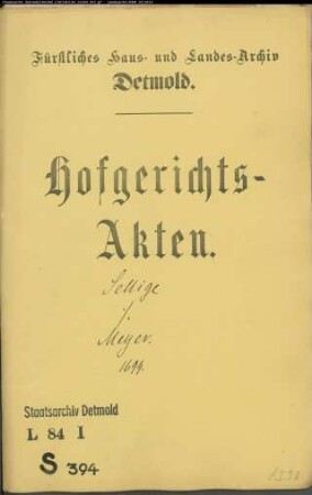 Sellige, Gottschalk in Lemgo gegen Henrich Wilhelm Meyer, Buchdrucker, als Vormund von Knoths Sohn - Kirchenstühle