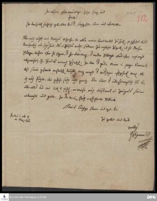 Brief von Philipp Jakob Spener an August Hermann Francke.