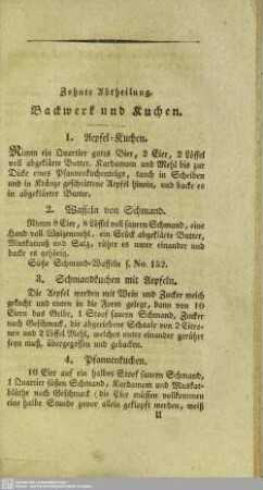 Zehnte Abtheilung. Backwerk und Kuchen