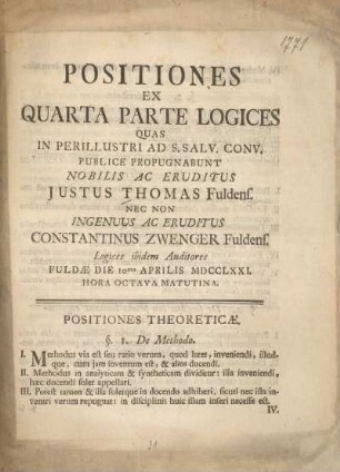 Positiones theoreticæ.