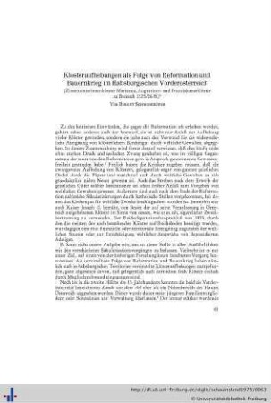 Klosteraufhebungen als Folge von Reformation und Bauernkrieg im habsburgischen Vorderösterreich (Kloster Marienau, Augustiner- und Franziskanerklöster in Breisach 1525/26ff.).