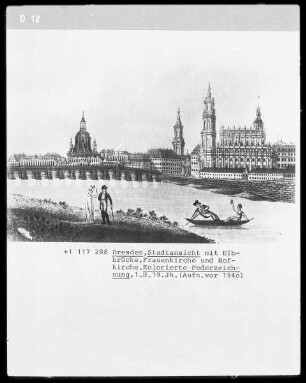 Dresden, Stadtansicht mit Elbbrücke, Frauenkirche und Hofkirche
