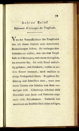Achter Brief. Bestimmte Würkungen des Tropfbades.