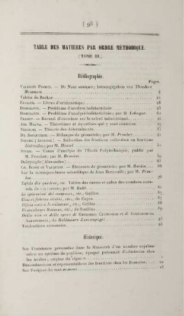 Table des matieres par ordre méthodique. (Tome III.)
