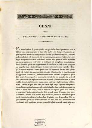 Cenni sulla organografia e fisiologia delle alghe