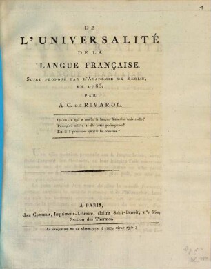 De l'Universalité de la langue française