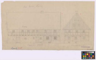 Kemnitz (Kreis Löbau): Hof Karl Model. Haupthaus (Seiten-Ansicht, Ost-Giebel-Ansicht)