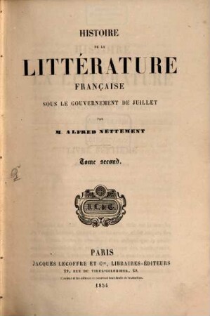 Histoire de la littérature française sous le Gouvernement de Juillet : [1830 - 1848], 2