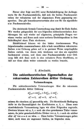 2. Abschnitt - Die zahlentheoretischen Eigenschaften der rekurrenten Zahlenreihen dritter Ordnung