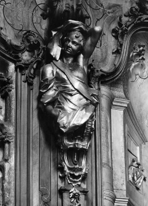 Hermenpilaster : Chorgestühl. Hermenpilaster (1754/1766; J. J. Christian). Ottobeuren, Benediktinerabtei Ottobeuren, Klosterkirche Sankt Theodor Sankt Alexander