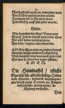 Die Haustaffel/ etliche Sprüche für allerley heilige Orden und Stende ... in Gesang verfasset.