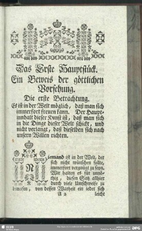 Das Erste Hauptstück. Ein Beweis der göttlichen Vorsehung