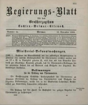 100. Ministerial-Bekanntmachung, die Errichtung einer amtlichen Prüfungsanstalt für Thermometer in Ilmenau betreffend
