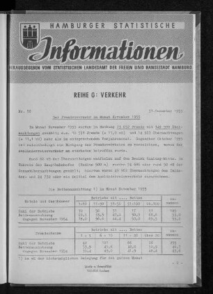 Der Fremdenverkehr im Monat November 1955 : Nr. 58