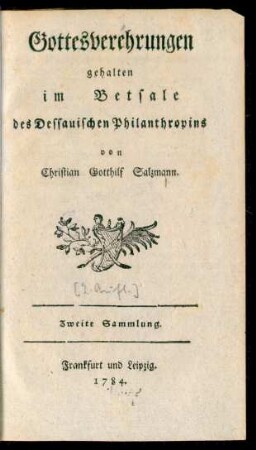 Sammlung 2: Gottesverehrungen gehalten im Betsale des Dessauischen Philanthropins