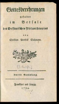 Sammlung 2: Gottesverehrungen gehalten im Betsale des Dessauischen Philanthropins