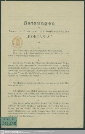 Satzungen des Vereins Dresdner Gartenbauschüler "Hortania"