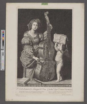 Ste Cecile chantant les loüanges de Dieu : Grauée d'apres le tableau de Dominicain qui est dans le cabinet du Roy. H a 5 pieds de hault et 3 pieds 6 poulces de large